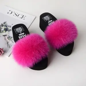 espuma de damas Suppliers-Zapatillas de tacón alto con pelo de zorro para chica, calzado multifuncional con suela de espuma