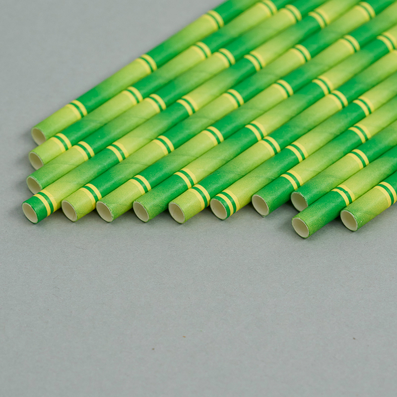 Biodegradable Bamboo Print Paper Straws 50Pcs Disposable Eco Straws for Party Cocktail Juice Milkshake Food Grade