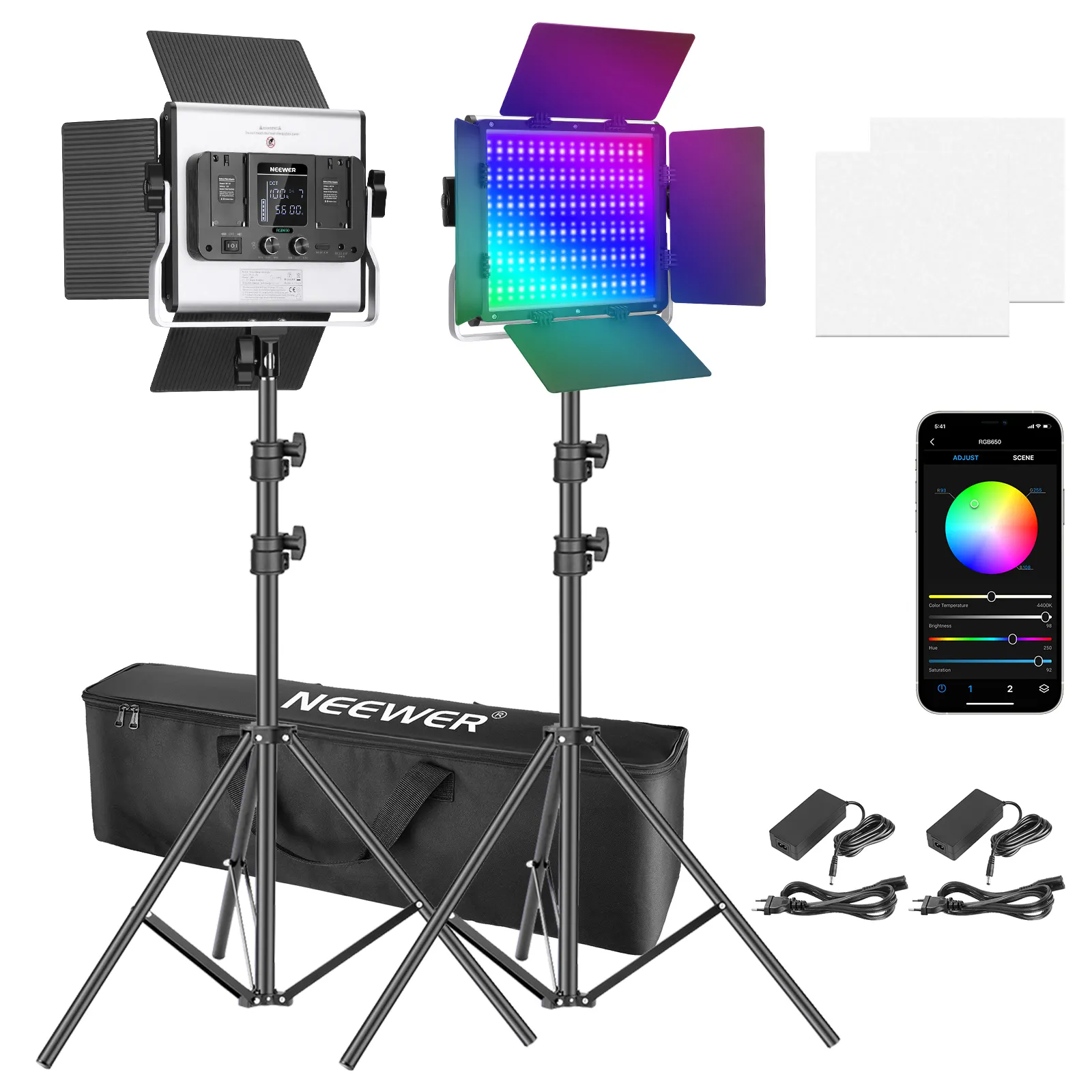 Neewer-torche vidéo LED RGB, dispositif avec contrôle par application, Kit d'éclairage vidéo avec CRI 97 +, pour Zoom, YouTube, Webex, diffusion et photographie
