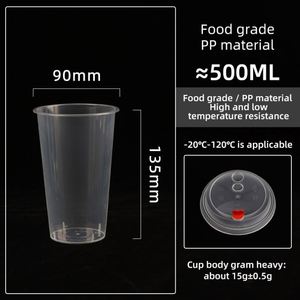Gobelets en plastique jetables personnalisés avec logo, couvercles et pailles, à paroi simple, pour emporter, transparents en PP, pour bubble tea, boissons froides, glaces, bière, lait - Product Image 4