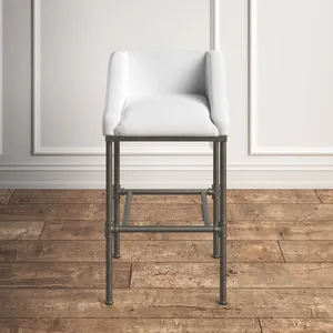 Estilo Rural francés con diseño industrial, barra de desayuno, Rincón de cocina, asiento de cubo con respaldo bajo, taburete tapizado de acero, 26" - Product Image 6