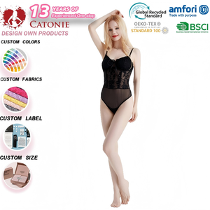 Ensemble de combinaison en dentelle noire brodée, vente chaude, doux et confortable, col en V, bretelles, <span class=keywords><strong>transparent</strong></span>, lingerie sexy pour femmes - Product Image 1