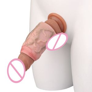 FAAK Realistic Penis Sleeve Large Open-ended Silicone Realistic <b>Dildo</b> Sheath With Anti-drop Ring Cock Enlargement Bump Stimulate - Product Image 4