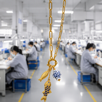 Collier pendentif poisson en gros, prêt à expédier, collier trombone, bijoux, pierres précieuses, collier en acier inoxydable plaqué or