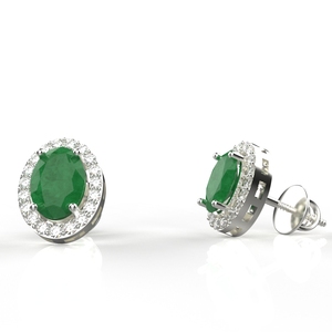 Avarta Sterling Silver Certified 0.70 Carat Each <b>Emerald</b> Halo <b>Stud</b> Earrings With Lab Grown Diamond Bulk Product On Wholesale - Product Image 2
