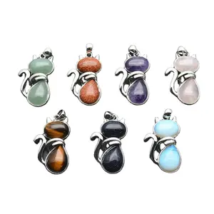 Fashion Jewelry Necklace making Supplies Cute Cat Shape Gemstone Crystal Pendants