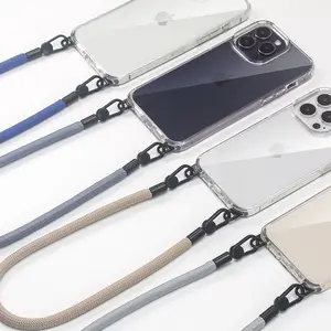 Customized Transparent Mobile Phone Case with 45cm Polyester Nylon Lanyard Wrist Strap Keychains Phone Strap for smart phone