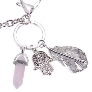 Dreamcatcher Móc Chìa Khóa Keyring Quà Tặng Bạc săn chắc móc chìa khóa màu xanh ngọc lam đá quý và Hamsa tay quyến rũ Giấc Mơ Catcher Keychain - Product Image 6