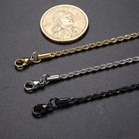 Colliers Chaînes Corde en Acier Inoxydable 316L de 3, 4 et 5mm, de 20 à 26 Pouces, Plaqué Or 18 Carats PVD Résistant à la Transpiration pour Pendentifs