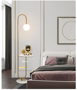 Lampe d'angle Led autoportante en <span class=keywords><strong>marbre</strong></span>, design nordique moderne, éclairage d'intérieur, luminaire décoratif de plafond, couleur jaune or, avec étagères, idéal pour un salon, une Table basse ou un couloir - Product Image 3