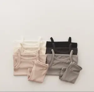 Canotta e pantaloncini in cotone a costine per bambini di colore neutro set pigiama per bambini causale 2 pezzi set di abbigliamento