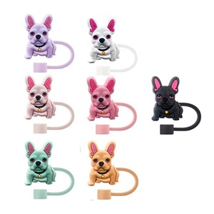 Lindo <span class=keywords><strong>Bulldog</strong></span> Francés Perro Paja Charm10mm Vaso Reutilizable Vaso Accesorios para Bebidas Punta de Paja Tapa Tapón Topper - Product Image 6