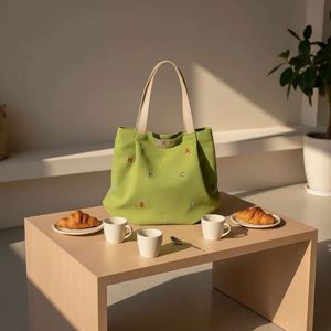Bolso de Hombro Cuadrado Vertical de Gran Capacidad con Letras Bordadas, Estilo Fresco y Sencillo, de Lona, para Estudiantes, Estilo Coreano, Hua - Product Image 1