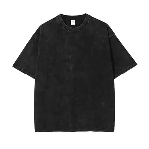 Vente en gros de vêtements pour hommes t-shirt surdimensionné coton épais blanc lavage à l'acide t-shirt personnalisé graphique vintage t-shirt