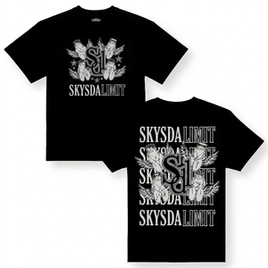 Camiseta de Manga Corta Negra para Hombre Skysda Limit, con Estampado Frontal, Informal, de Algodón, Corte Holgado, con Capucha, Transpirable, Estilo Vintage, 300g - Product Image 1