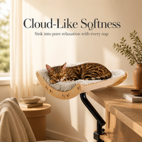 Lit pour chat à fixer sur le bureau, lit en contreplaqué avec coussin en peluche lavable, hamac pour chat à fixer sur la table sans perçage pour chats d'intérieur