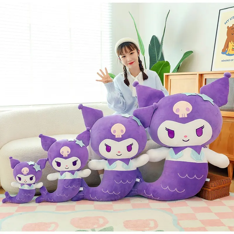 Cute Purple Pink Mermaid Melody Kuromi Plush Toys Stuffed Children Cartoon Character Pillows Girls Gifts