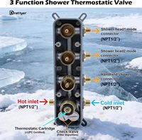 Système de douche à effet pluie LED à montage au plafond, double pomme de douche carrée de 6 pouces, ensemble de robinets thermostatiques à 4 fonctions avec douchette à main