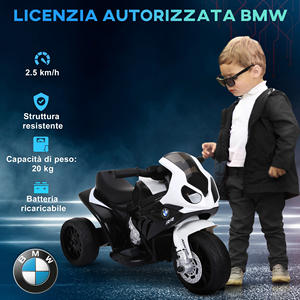 Moto électrique HOMCOM pour enfants Max. 20 kg avec licence BMW, 3 roues, batterie rechargeable 6V, blanc noir, 66x37x44cm - Product Image 5