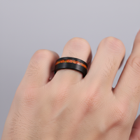 Bagues de fiançailles et de mariage unisexes en tungstène noir brossé à rainures décalées, avec opale de feu orange écrasée, certifiées par un tiers THX Jewelry
