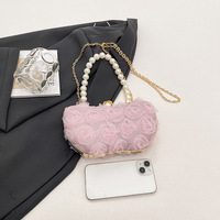 2025 nouvelle perle chaîne Clip coquille sac Style chinois littéraire dames sac à bandoulière dentelle fleur Polyester mode sac à bandoulière