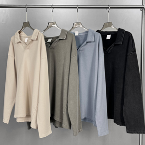 Chemises d'automne/hiver marque à la mode, éponge 400G, col, en détresse lavé Vintage unisexe - Product Image 2