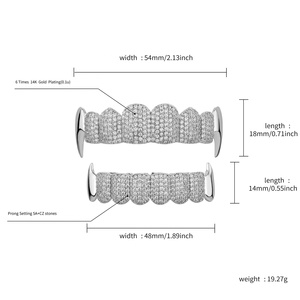 Grilles dentaires personnalisées en <span class=keywords><strong>or</strong></span> plaqué diamant Vampire Eight pour hommes, bijoux de <span class=keywords><strong>rappeur</strong></span> - Product Image 2