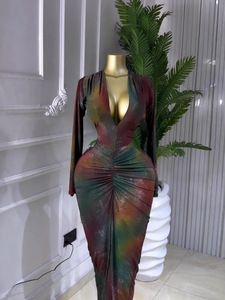 <span class=keywords><strong>Abito</strong></span> <span class=keywords><strong>Lungo</strong></span> da <span class=keywords><strong>Donna</strong></span> 2026 con Stampa, Scollo a V, Pieghe e Alta Elasticità, Stile Sexy, Disponibile in Magazzino - Product Image 4