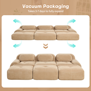 Divano Modulare a Tre Posti con 3 Pouf in Velluto a Coste, <span class=keywords><strong>Design</strong></span> Moderno, Imbottitura in Cotone, Senza Montaggio, Ultra-Largo Curvo per Soggiorni - Product Image 3