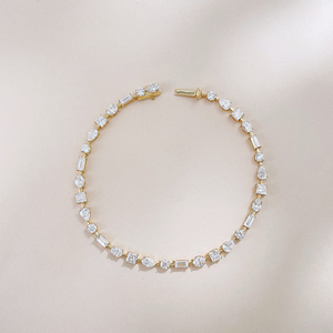 Pulsera de tenis de diamantes multiforma mixta de oro amarillo de 18K con diamantes cultivados en laboratorio, joyería fina, cadena de eslabones de oro macizo para mujer - Product Image 1