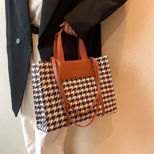 Hot Sale Plaid Bags Young Lady Fashion Large Tote Handbags Ladies Factory Designer Purses For Woman