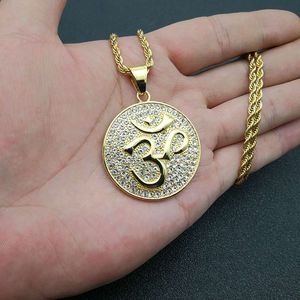 yunnique Hip Hop Jewelry Gold Plated Stainless Steel Om Pendant Necklace Pave Setting Unisex Gift - Product Image 5