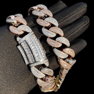 GEMLOVE 18K Solid Gold Cuban Chain Necklace with Round Brilliant Cut Diamonds Gold Luxury Link Chain for Men - Product Image 3