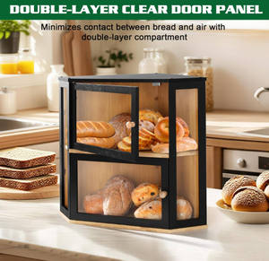 Contenedor de Almacenamiento de Alimentos de Dos Niveles con Compartimentos Divididos, Caja de Pan de Bambú para Esquina con Panel de <span class=keywords><strong>Puerta</strong></span> de Acrílico Transparente - Product Image 2