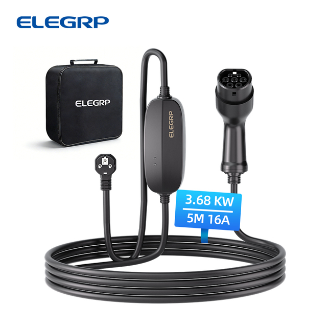 ELEGRP CE Certified 16A Mode 2 EV Charging Cable, Type 2 Portable EV Charger Station With Schuko Plug for Home Travel