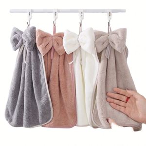 Joli torchon en velours corail avec nœud, en polyester, doux, absorbant, à suspendre, pour cuisine et salle de bain, accessoires pour la maison - Product Image 4