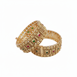 Ensemble de bracelets fins en pierre de Pota ouvrable étincelante bijoux de créateurs ethniques traditionnels plaqués or de qualité supérieure pour femmes et vêtements de fête - Product Image 2
