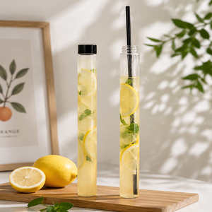 Envases cilíndricos delgados de plástico transparente de 600 ml, tipo tubo de ensayo, herméticos, para postres, cafeterías y yogurterías - Product Image 3