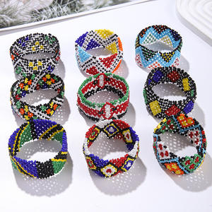 Bracelets larges de style ethnique, bohèmes, en perles de millet, tressés, colorés, bracelets religieux pour les fêtes bouddhistes ou cadeaux - Product Image 1