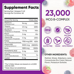 Label Pribadi 11-in-1 Vitamin B Kompleks Cair dengan B12 Metilkobalamin B9 Asam Folat Kolin, Inositol Metabolisme Energi Otak - Product Image 2
