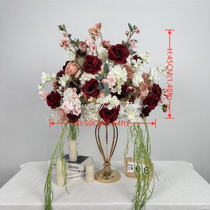 Boules de fleurs artificielles en soie rouge en gros pour la décoration de toile de fond de mariage, style moderne, boule de fleurs de rose - Product Image 2