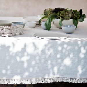 Tassel Edge Linen <b>Tablecloth</b> for Wedding Home Use Cloth Table Linen Cotton 100% Luxury Flax for Hotel Using Custom Size - Product Image 3