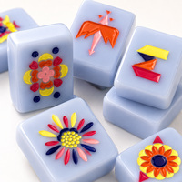 Tuiles de Mahjong Américaines Pop Art Uniques - Ensemble de 160 Tuiles Géométriques Modernes en Acrylique Bleu Translucide - Ensemble de Mahjong Coloré Gravé