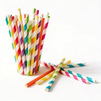 Pailles en papier biodégradables personnalisées à rayures, en promotion