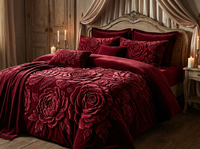 Parure de lit 6 pièces en velours de lait gaufré floral 3D, motif rose bordeaux sculptée, anti-boulochage, luxe, décoration intérieure, taille King, OEM