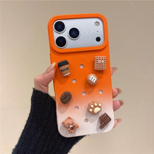 Gradient Cute Bear Charms Junk Doll Phone case for iPhone 17 16 15 14 Pro Max <b>Bow</b> Animal Biscuit Hole DIY Dissipation back Cover - Product Image 3
