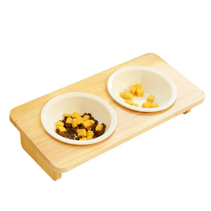 Comedero de Cerámica para Mascotas, Comedero Elevado para Gatos, Comederos para Mascotas con Soporte de Madera de Roble, Comedero de Cerámica para Mascotas, 5 Comederos Inclinados para Agua, Aptos para Microondas - Product Image 5