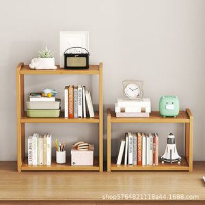 <b>Desktop</b> Bookshelf Storage Rack 3 Tier Wooden Office <b>Organizer</b> <b>For</b> Books Toys Electronics Standing Type Rectangle Shape - Product Image 3