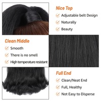Extension de queue de cheval en velcro à texture Yaki effet retors, 14 pouces, afro kinky lisse, en fibre résistante à la chaleur # 1B Noir Naturel