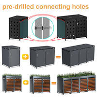 Abri de rangement extérieur 240L en acier galvanisé pour poubelles, ensemble de quatre couvercles de poubelles à roulettes avec serrures pour jardin